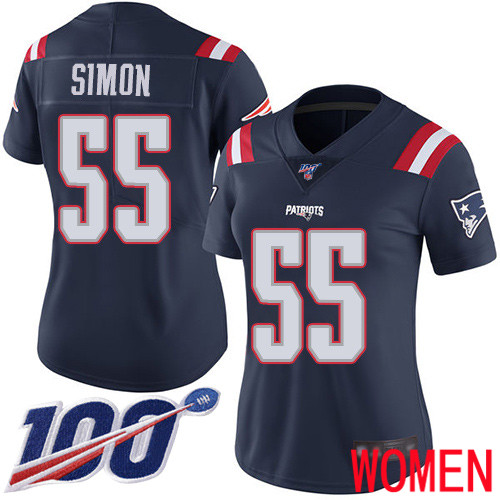 New England Patriots Football #55 100th Season Rush Limited Navy Blue Women John Simon NFL Jersey->women nfl jersey->Women Jersey